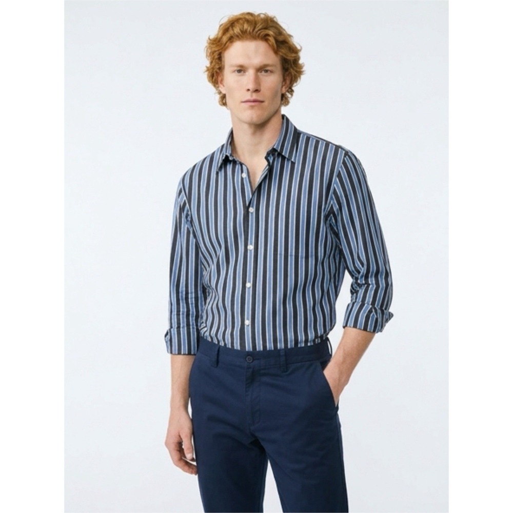 (…2)Dockers Shirt Mens Blue Gray Striped Long Sleeve Cotton Size L